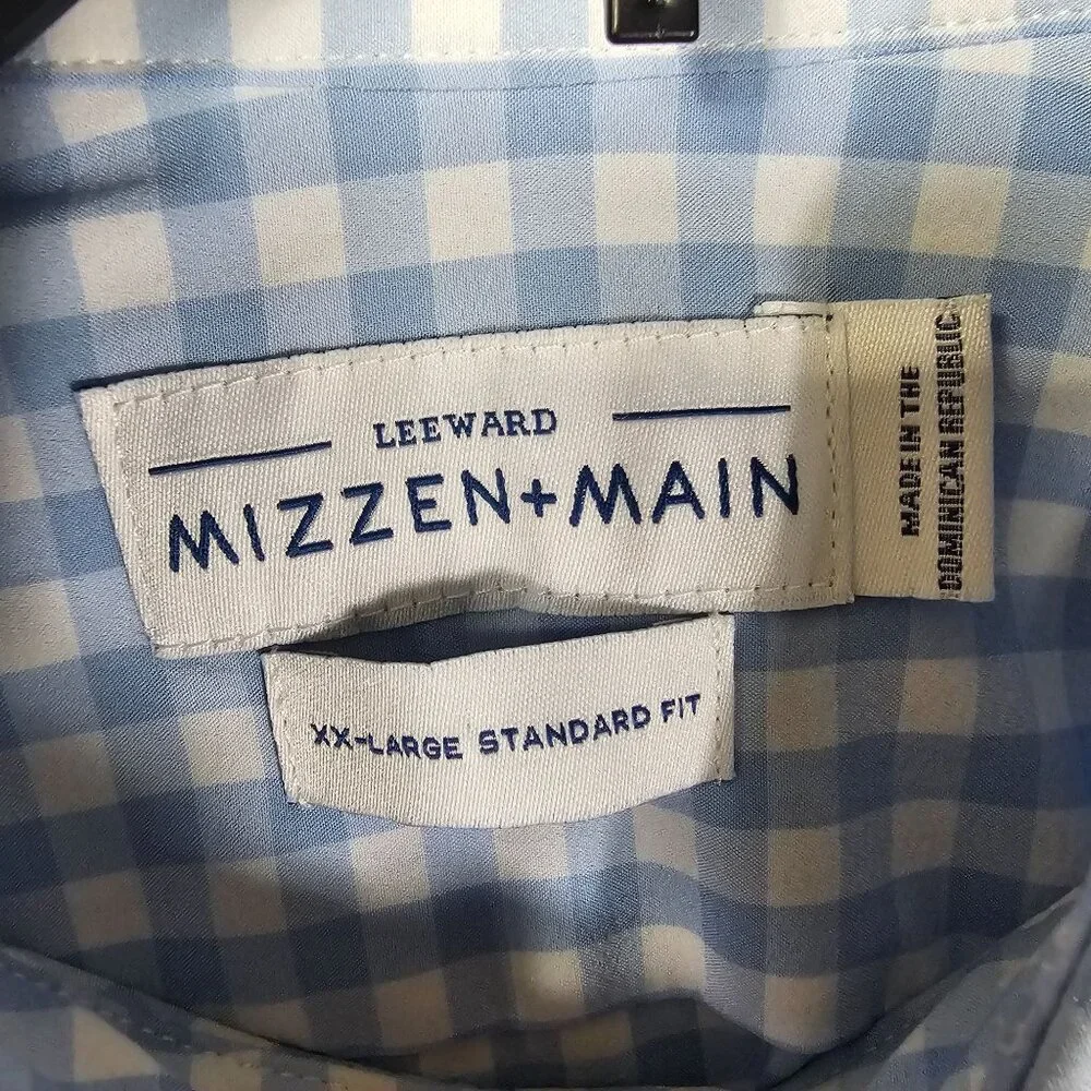 Mizzen + Main Leeward Button Up Shirt XXL Blue White Gingham Check Office Pastel